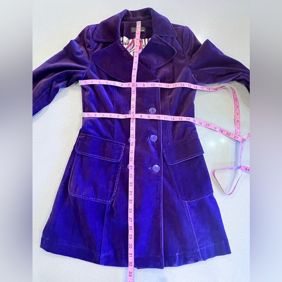 Velvet Cotton Purple Button Trench Pockets Sz Medium Unique - Picture 5 of 13